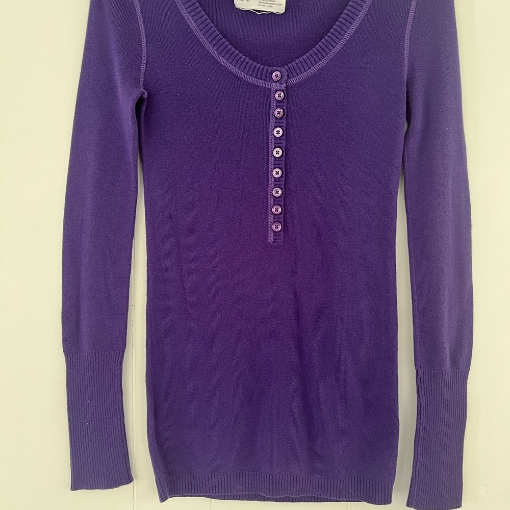 Y2K Aeropostale Purple Henley Sweater Size Medium Vintage - Picture 5 of 11